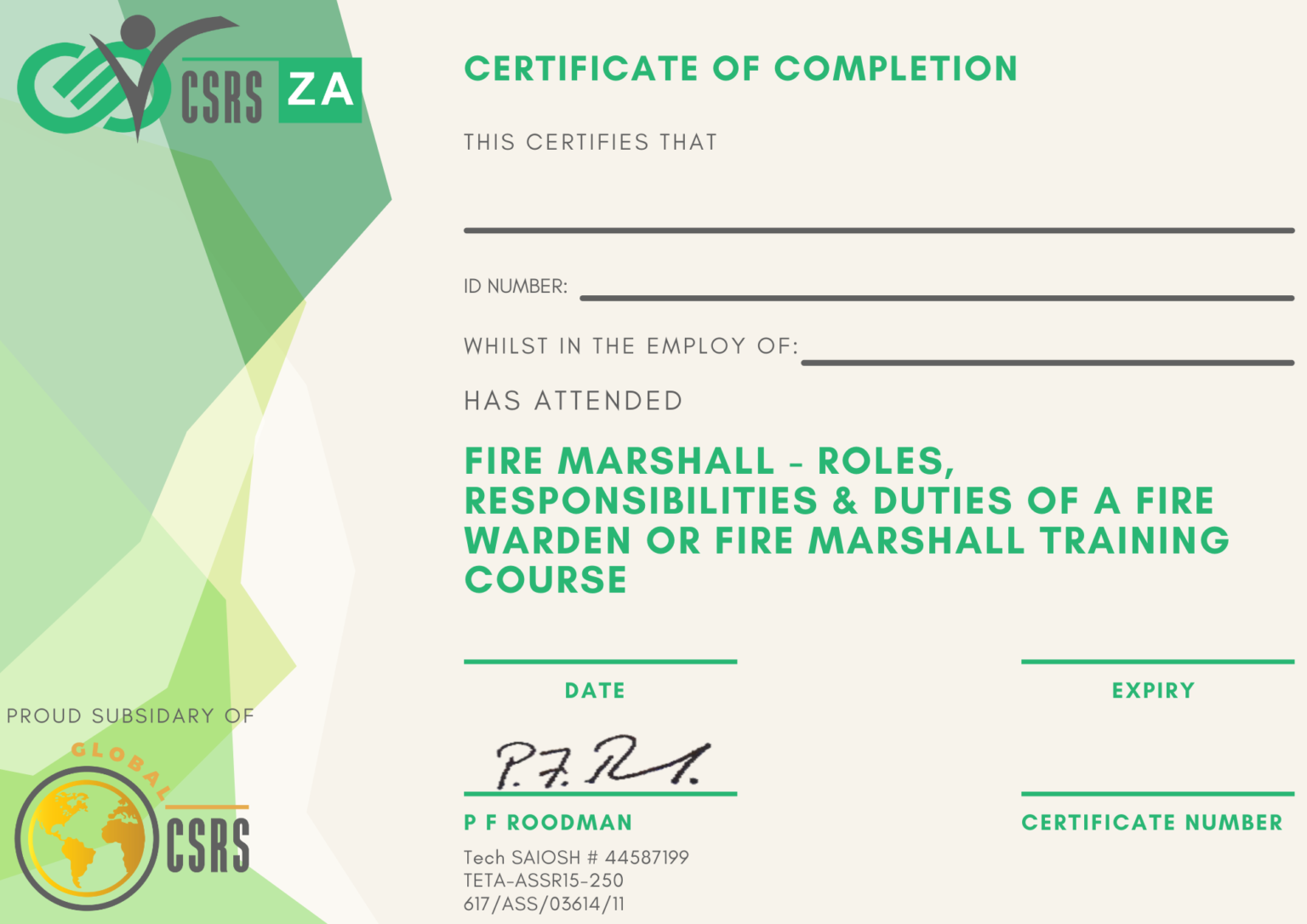 Fire Fighting Part B Fire Marshall Roles, Responsibilities & Duties